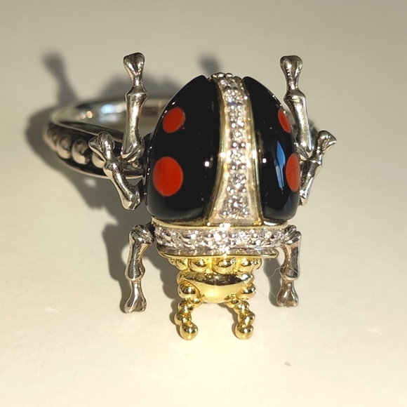 LAGOS Rare Wonders Ladybug Beetle Diamond Gold Silver Gemstone Ring Sz 7 - Picture 9 of 16